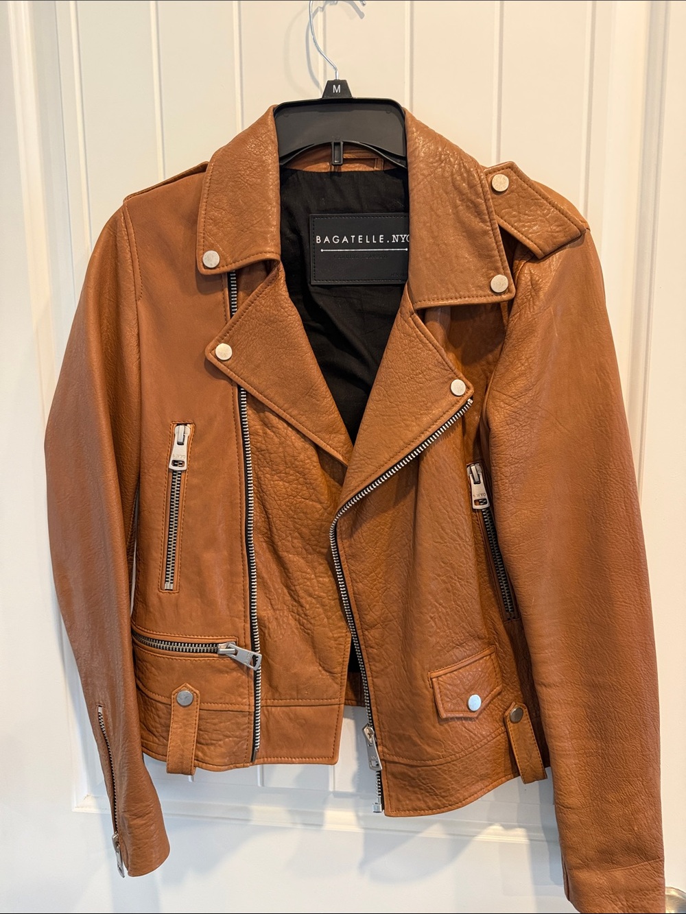 bagatelle Cognac Brown Leather Moto Jacket